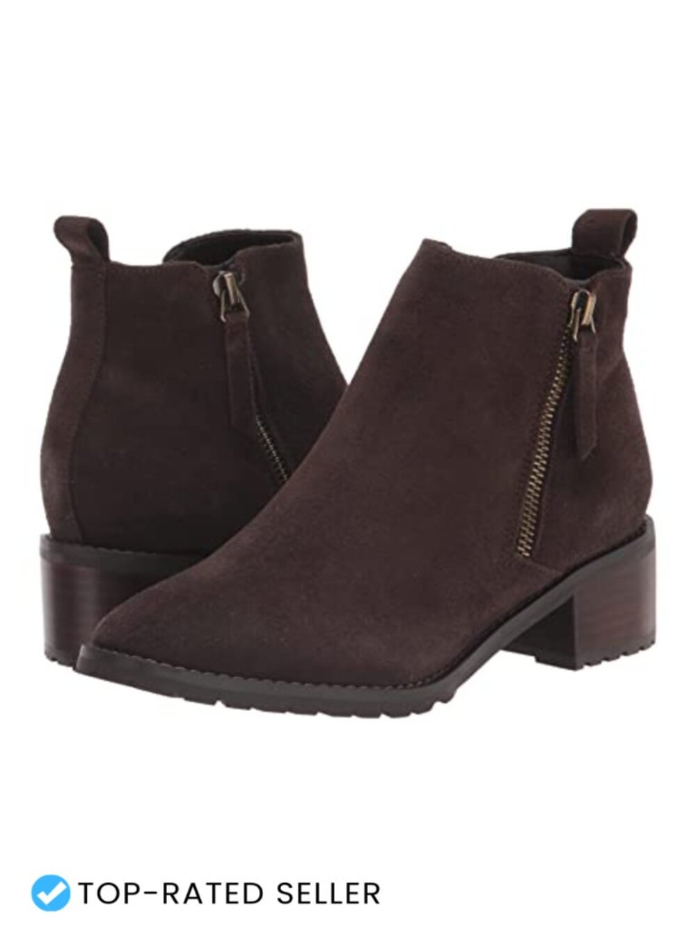 Waterproof Suede Ankle Bootie Square Toe Stacked Heel